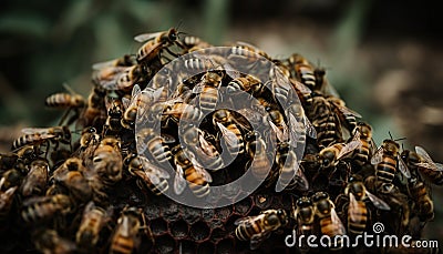 Busy honey bees working in crowded hive generated by AI Stock Photo