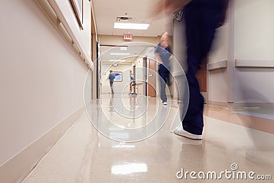 Busy Hospital Corridor With Medical Staff Stock Photo