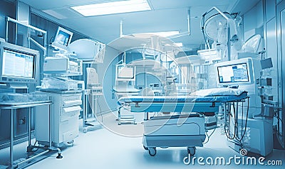 A Busy Hospital Room with a Variety of Medical Devices Stock Photo