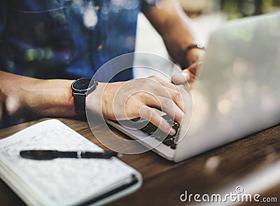 Busy man working on a laptop Stock Photo