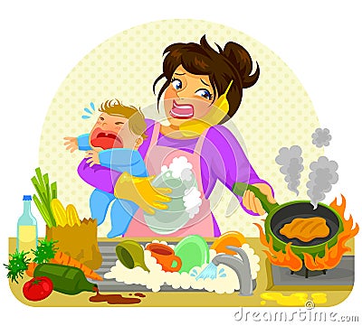 Busy mom Vector Illustration