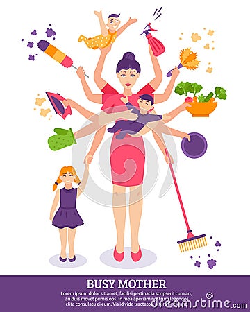 Busy Mother Concept Illustration Vector Illustration