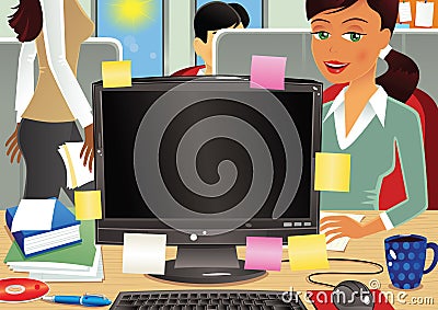 Busy office scene Vector Illustration