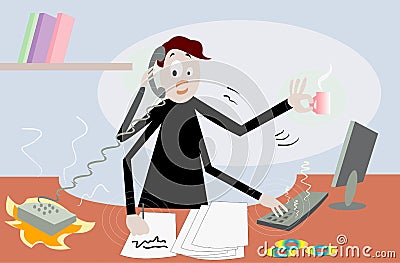 Busy office worker Vector Illustration