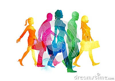 Busy People Walking Vector Illustration