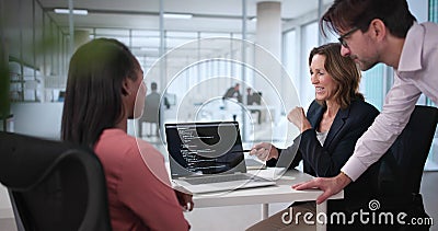 Busy Programmer Juggling Code in High-Tech Meeting Room Stock Photo