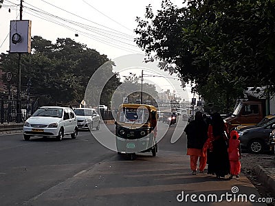 Busy road at Kolkata city shyambazar Editorial Stock Photo