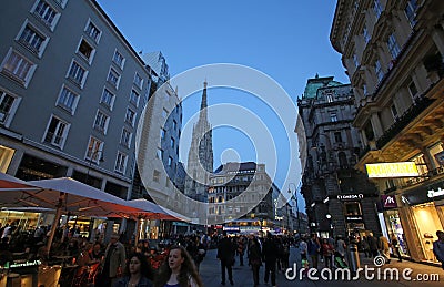 Busy shopping area around Spiegelgasse in Vienna Editorial Stock Photo