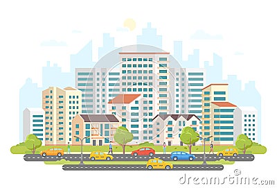 Busy street life - modern colorful flat vector illustration Vector Illustration