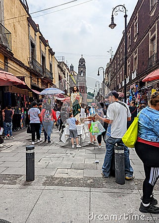 Busy streets of historic part of Mexico City Editorial Stock Photo