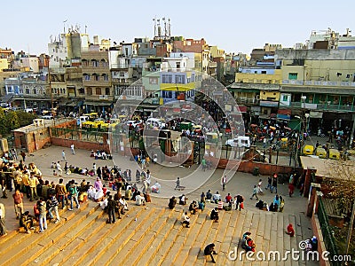 Busy streets of Old Delhi, view from Jama Masjid Editorial Stock Photo