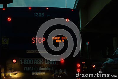 Busy streets of Tampa Bay and a bus stopping to drop off passengers Editorial Stock Photo