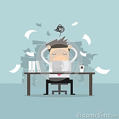 Busy time of businessman in hard working. A lot of work. Stress at work. Vector Illustration