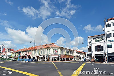 Busy traffic junction at East Coast Road and Joo Chiat Road the heart of Singapore's Katong neighborhood Editorial Stock Photo