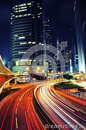 Busy Traffic at night - Hong Kong Stock Photo