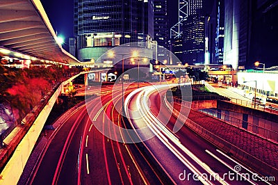 Busy Traffic at night - Hong Kong Stock Photo