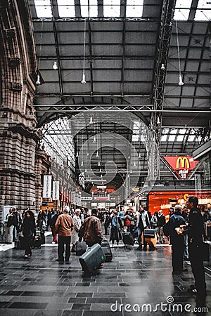 Busy train station in Frankfurt Editorial Stock Photo