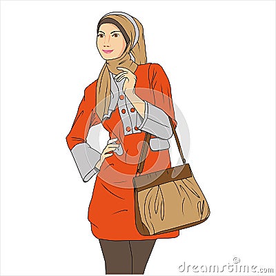 Moslim Woman Shopping Vector Illustration