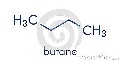 Butane hydrocarbon molecule. Commonly used as fuel gas, alone or combined with propane LPG, liquified petroleum gas. Skeletal. Vector Illustration