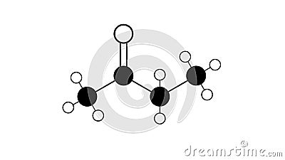 butanone molecule, structural chemical formula, ball-and-stick model, isolated image methyl ethyl ketone Stock Photo