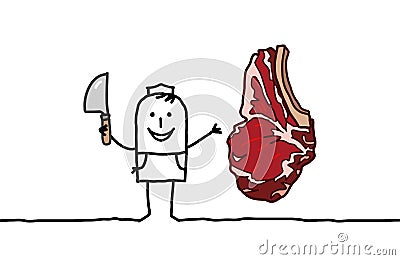 Butcher & beef steak Vector Illustration