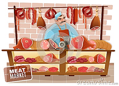 Butcher Cartoon Illustration Vector Illustration