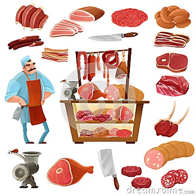 Butcher Cartoon Set Vector Illustration