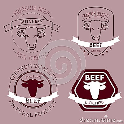 Butcher cow head labels Vector Illustration