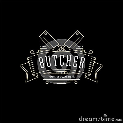 Butcher vintage logo on ribbon back vector illustration Vector Illustration