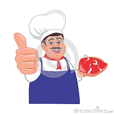 Butcher give thumbs up cartoon Vector Illustration