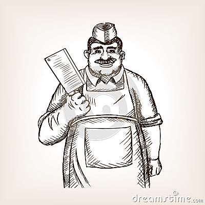 Butcher with knife sketch vector Vector Illustration