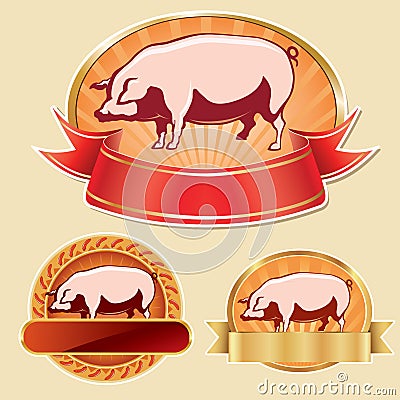 Butcher label with pig Vector Illustration