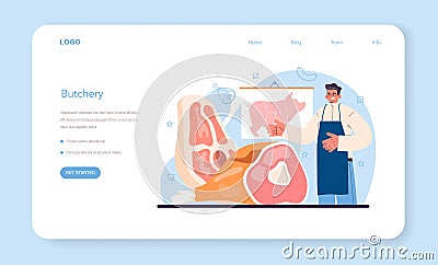 Butcher or meatman web banner or landing page. Fresh meat Vector Illustration