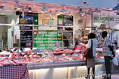 Butcher at The Moor Market in Sheffield UK Editorial Stock Photo