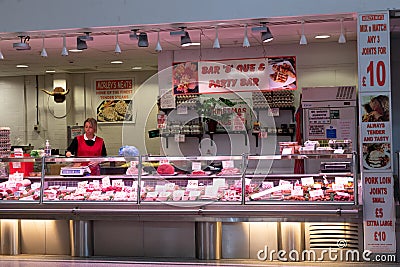Butcher at The Moor Market in Sheffield UK Editorial Stock Photo