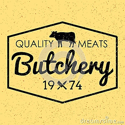 Vintage butcher shop label/badge with cow/beef. Butchery meats Vector Illustration