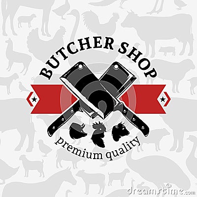 Butcher Shop Label Template Vector Illustration