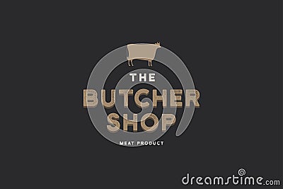 Butcher shop logo. Butchery label with sample text. Vector Illustration