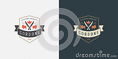 Butcher shop logo vector illustration lamb with knifes silhouette good for farm or restaurant badge Vector Illustration