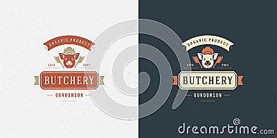 Butcher shop logo vector illustration pig head silhouette good for farm or restaurant badge Vector Illustration