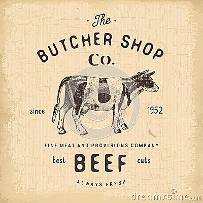 Butcher Shop vintage emblem beef meat products, butchery Logo template retro style. Vintage Design for Logotype, Label, Badge and Vector Illustration