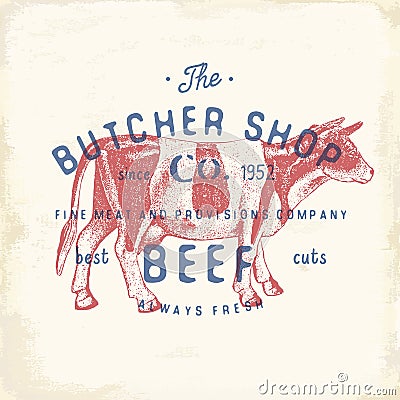 Butcher Shop vintage emblem beef meat products, butchery Logo template retro style. Vintage Design for Logotype, Label, Badge Vector Illustration