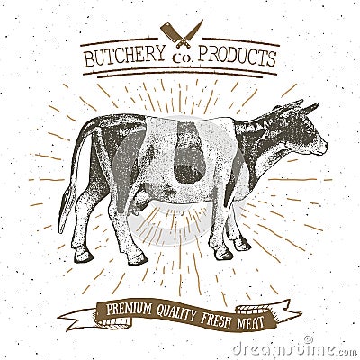 Butcher Shop vintage emblem beef meat products, butchery Logo template retro style. Vintage Design for Logotype, Label, Badge and Vector Illustration