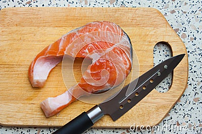 Butchering of salmon Stock Photo