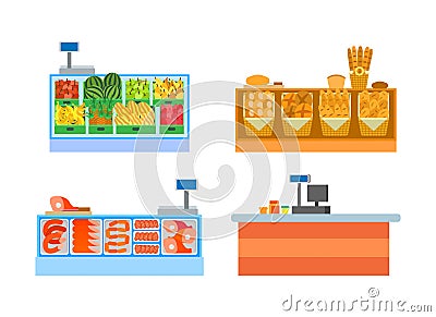 Butchers and Bakery Departments Isolated Vector Vector Illustration