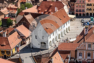 Butchers Guild Hall 1370 and the Bridge of Lies in Sibiu Hermannstadt, Transylvania, Romania Editorial Stock Photo