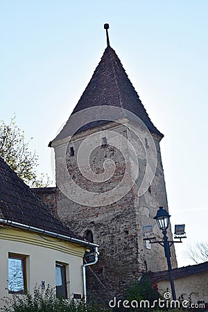 The Butchers` Tower, Turnul Macelarilor, historical tower in the medieval citadel of Sighisoara. Stock Photo