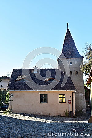 The Butchers` Tower, Turnul Macelarilor, historical tower in the medieval citadel of Sighisoara. Stock Photo