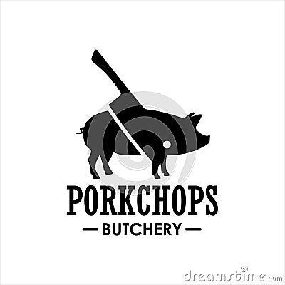 Butchery logo pork chop and cut vector Vector Illustration