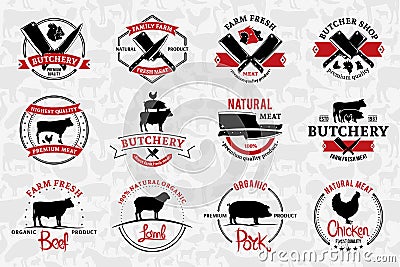 Butchery Logos, Labels, and Design Elements. Farm Animals Silhou Vector Illustration